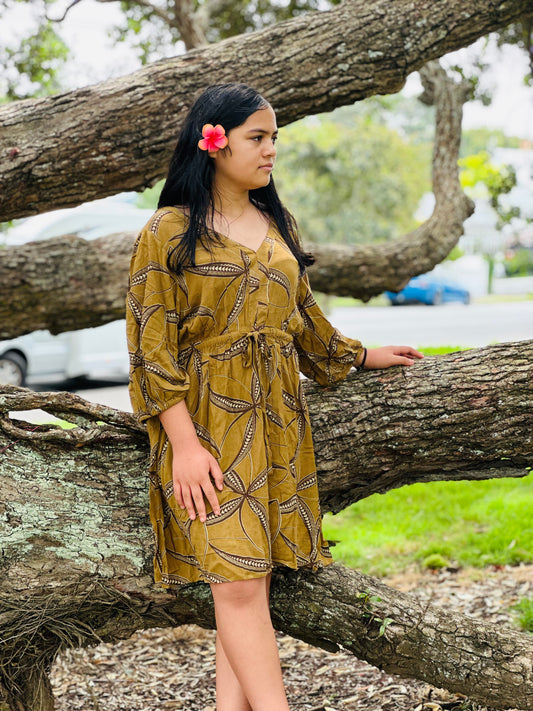 VAITOGI WOMEN'S PUFF SLEEVE TIE FRONT DRESS TD164