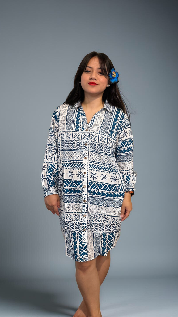 LE ALA L/S BUTTON DRESS TDSH001