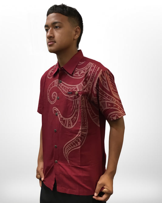 Tanoa Men's Pupuni Shirt-SS2071 WINE