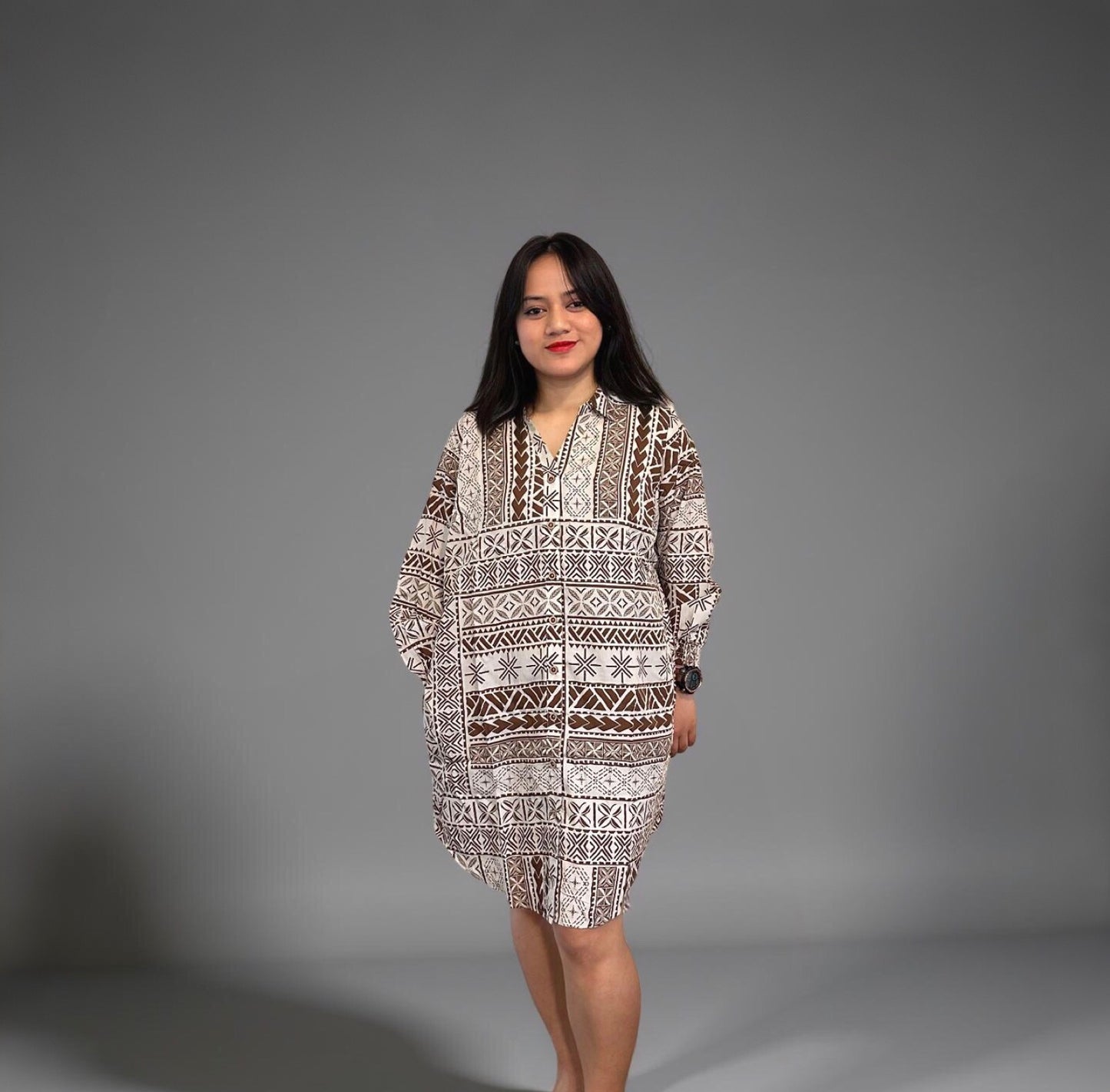 LE ALA L/S BUTTON DRESS TDSH001