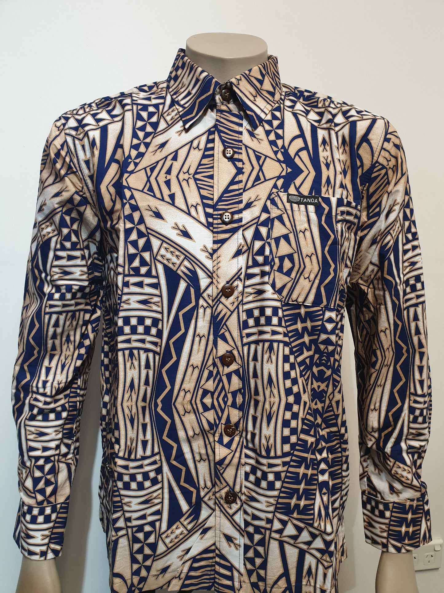 Tanoa Samoa Cotton Mens L/S Bula Shirt - SL1067-Navy