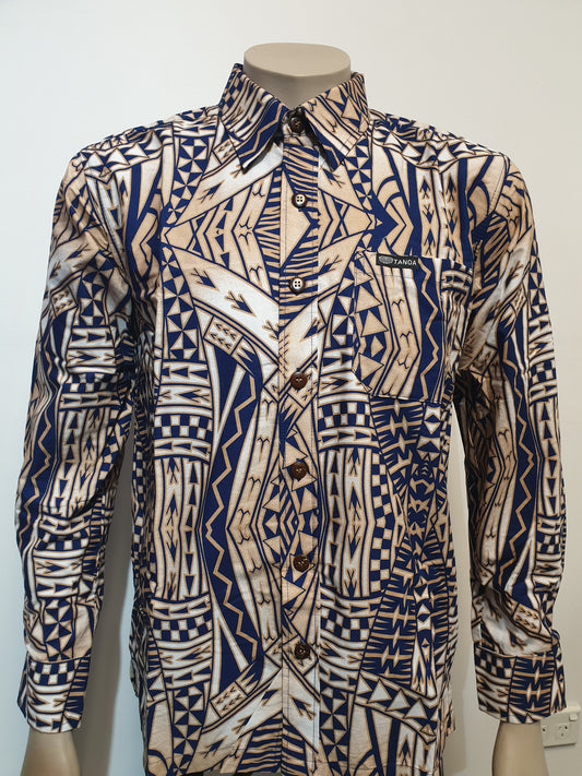 Tanoa Samoa Cotton Mens L/S Bula Shirt - SL1067-Navy