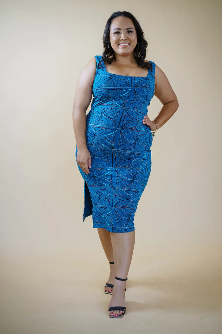 LUANA BODY CON SLIT DRESS BLUE- TD162