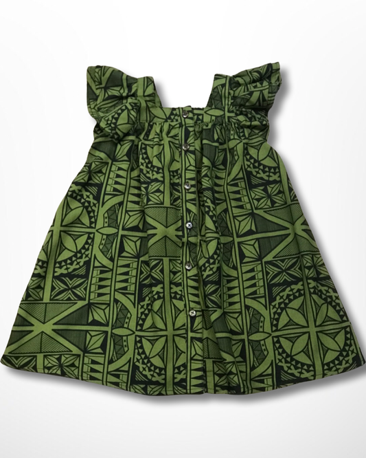 LEIMELE FLUTTER SLEEVE GIRL'S DRESS GREEN