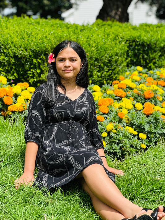 VAITOGI WOMEN'S PUFF SLEEVE TIE FRONT DRESS TD164