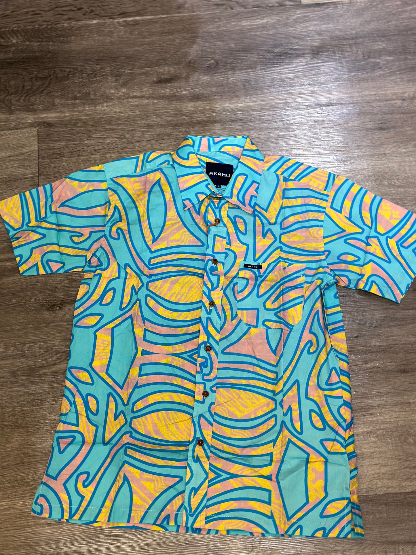 Akamu Men's Shirt-SS1822-Blue Yellow