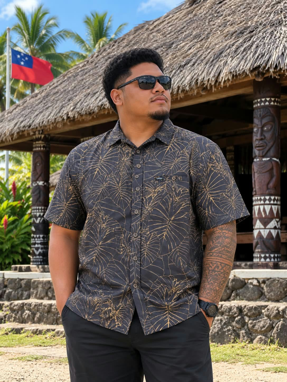 TALO LEAVES 4WAY STRETCH MEN'S SHIRT - TS4WS039