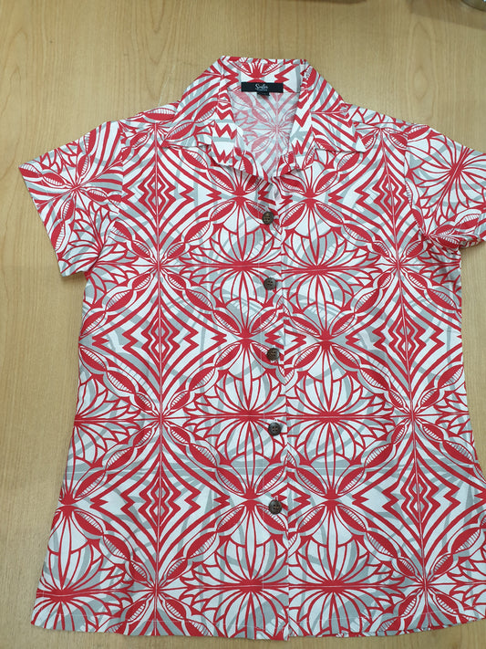 Tanoa Samoa Ladies Bula Top-LW3101 -White/Red