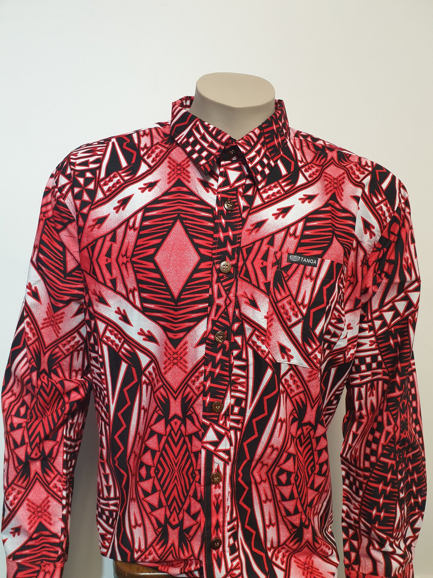 Tanoa Samoa Cotton Mens L/S Bula Shirt -SL1067 -Red