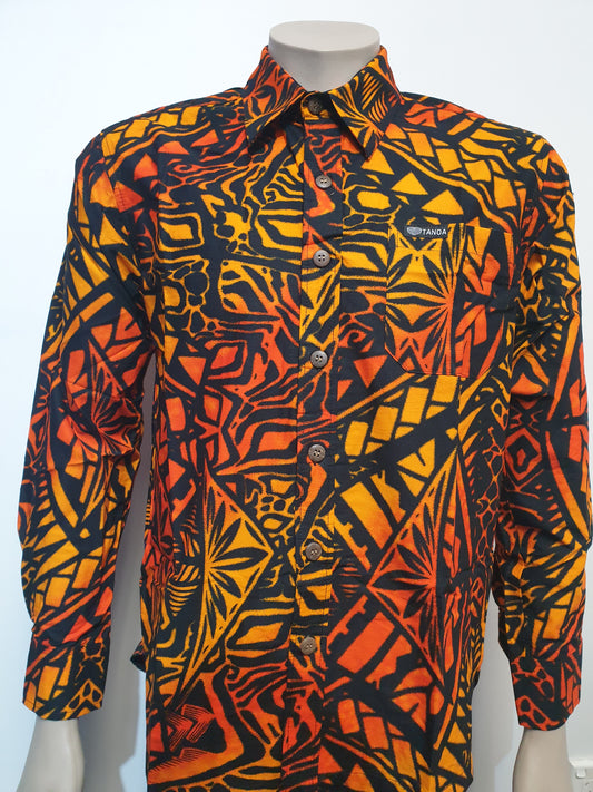 Tanoa Samoa Cotton Mens L/S Bula Shirt - SL1064-Orange