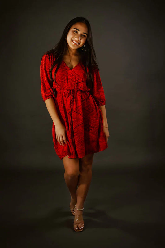 LOLE WOMEN'S PUFF SLEEVE TIE FRONT DRESS TD164