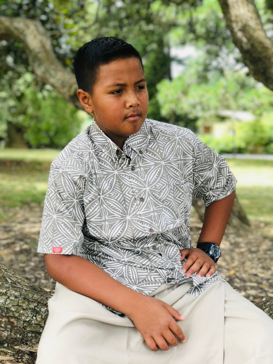 Men's Shirt Tapa Flower Grey TSS003