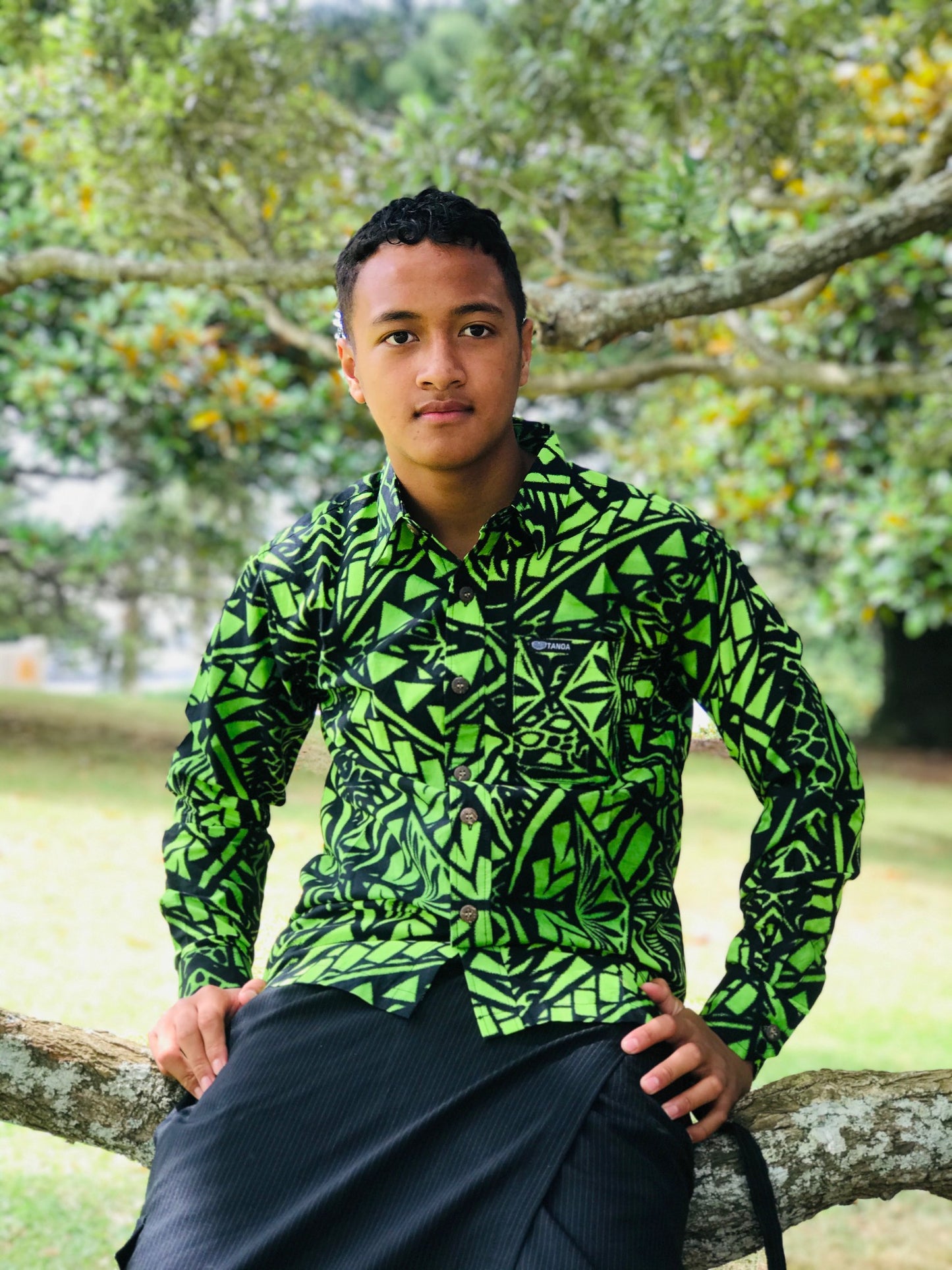 Tanoa Samoa Cotton Mens L/S Bula Shirt - SL1064-Lime
