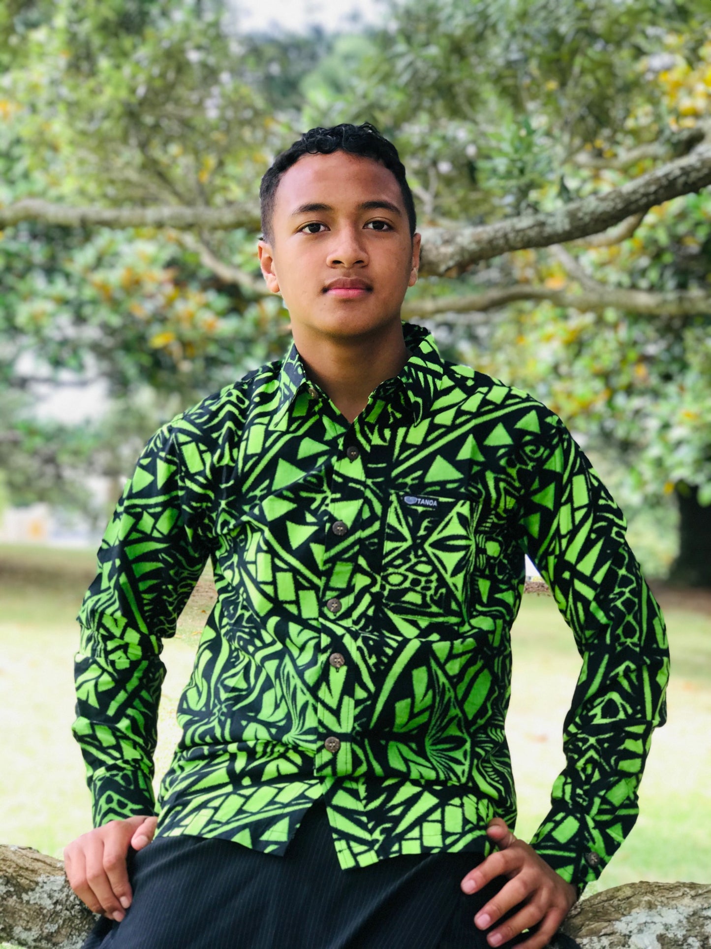 Tanoa Samoa Cotton Mens L/S Bula Shirt - SL1064-Lime