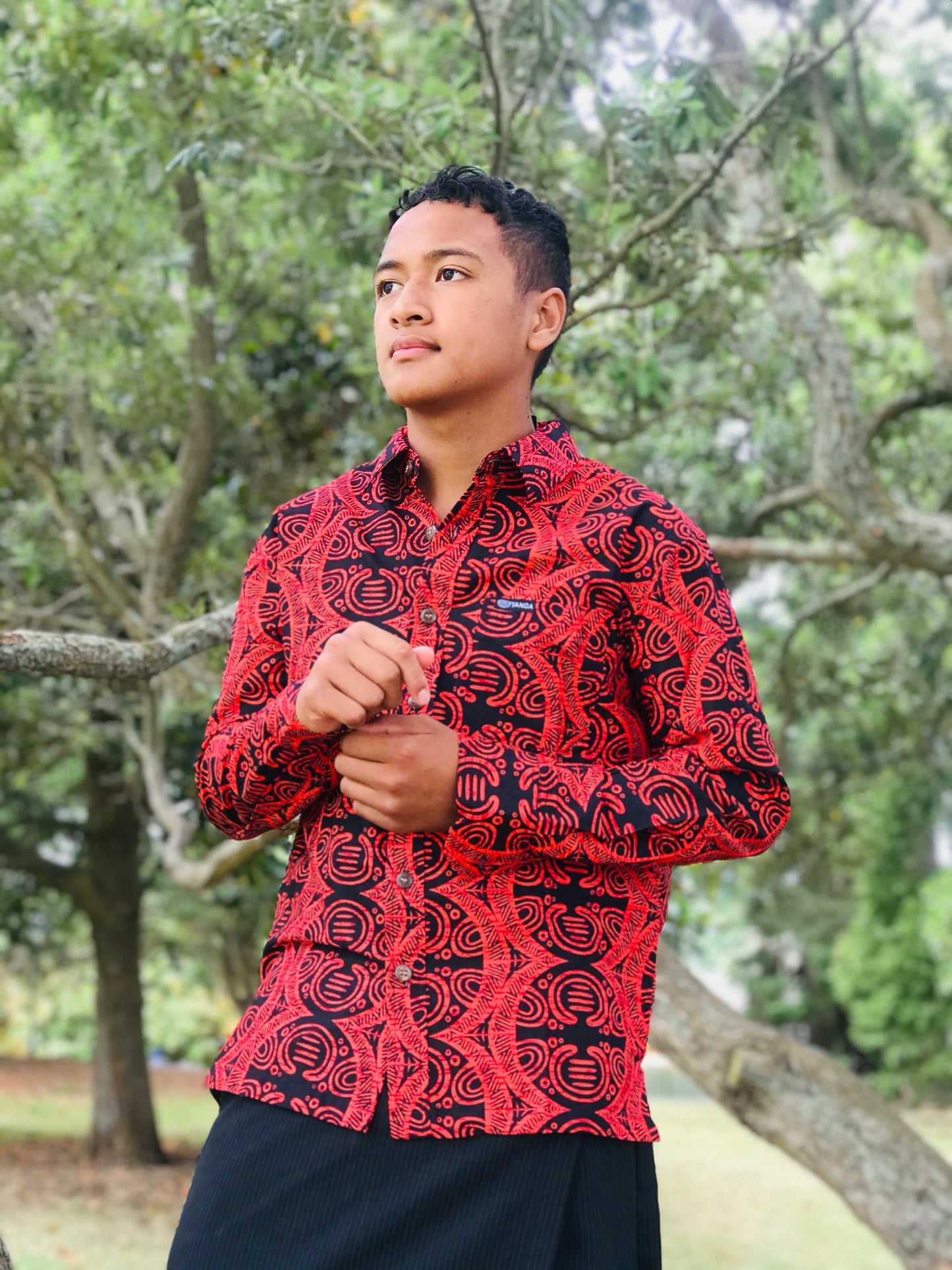 Tanoa Samoa Cotton Mens L/S Bula Shirt - SL1065- Red