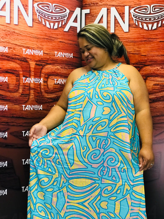 Akamu Dress -LD1259 Blue Yellow (ALL SALES FINAL)