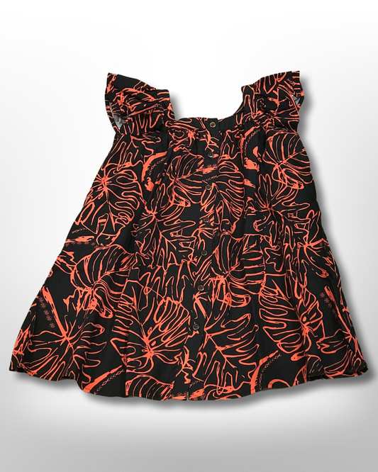 OLOSEGA FLUTTER SLEEVE GIRL'S DRESS BLACK/RED
