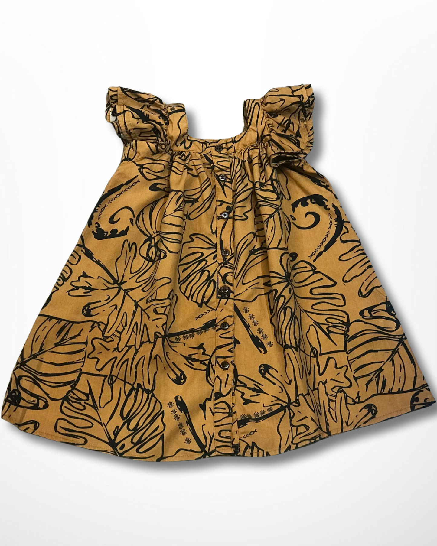 OLOSEGA FLUTTER SLEEVE GIRL'S DRESS BROWN