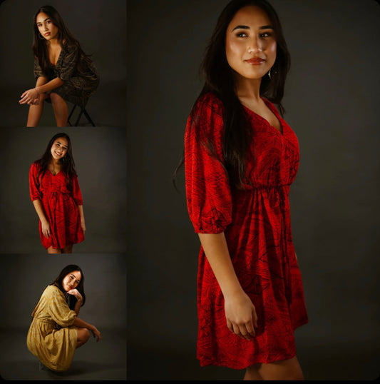 LOLE WOMEN'S PUFF SLEEVE TIE FRONT DRESS TD164